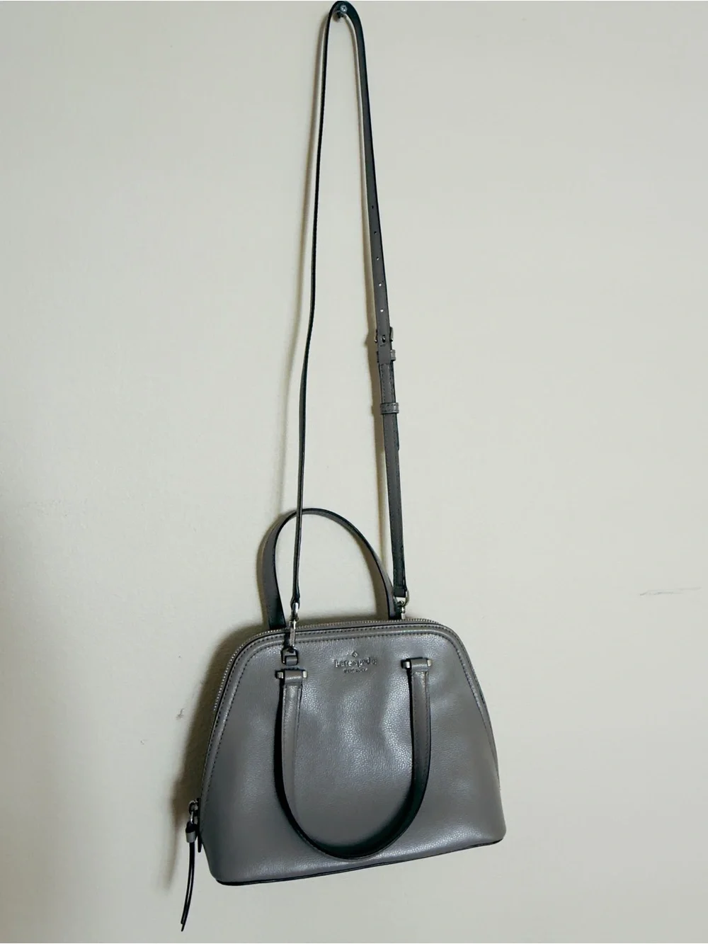 kate spade Gray Leather Dome Satchel with Detachable Crossbody Strap - Picture 4 of 11